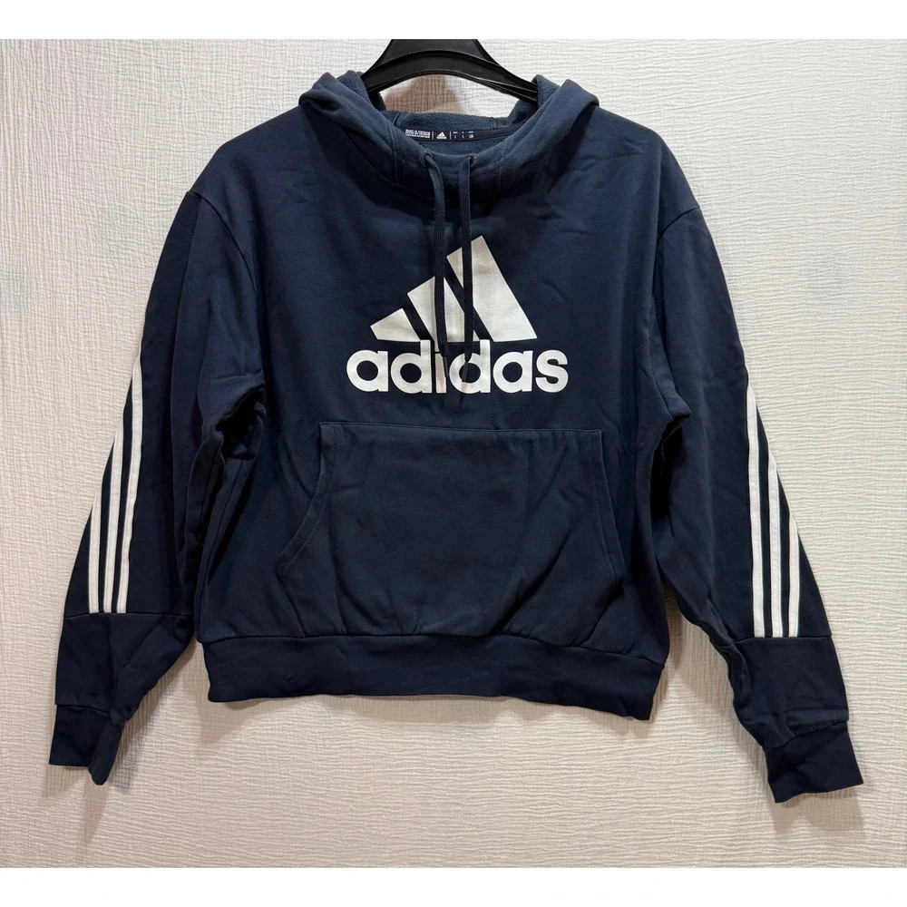 Adidas Sportswear Badge of Sport Hoodie Men's Navy Blue Size L Round Neck Sporty